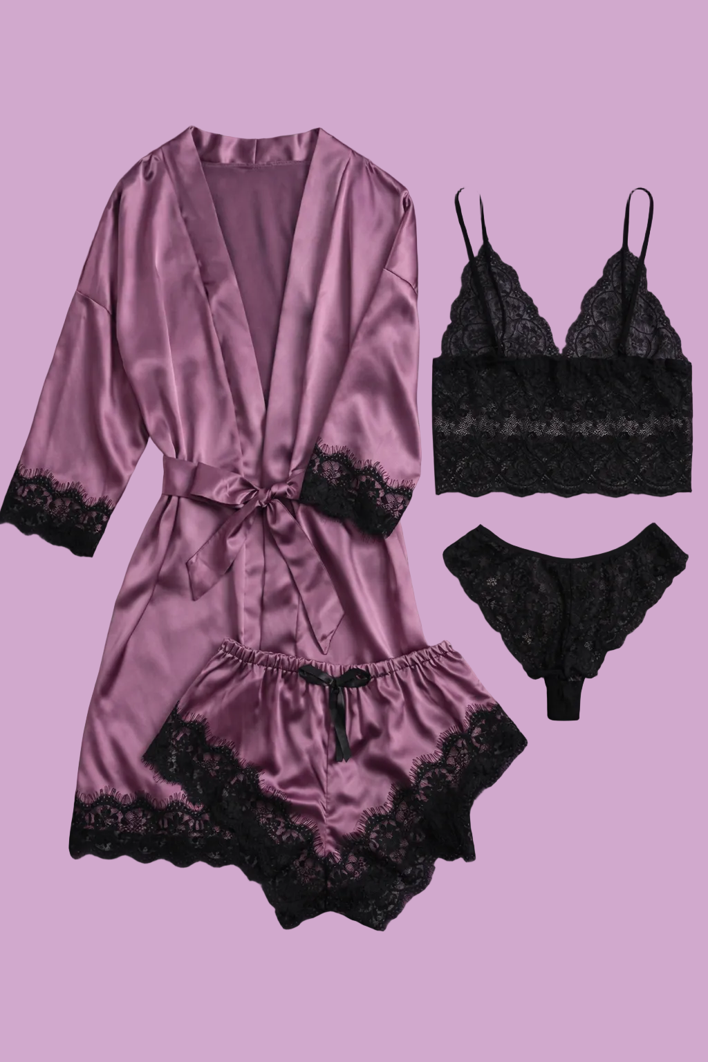 Ensemble de pyjama 4 pièces en satin