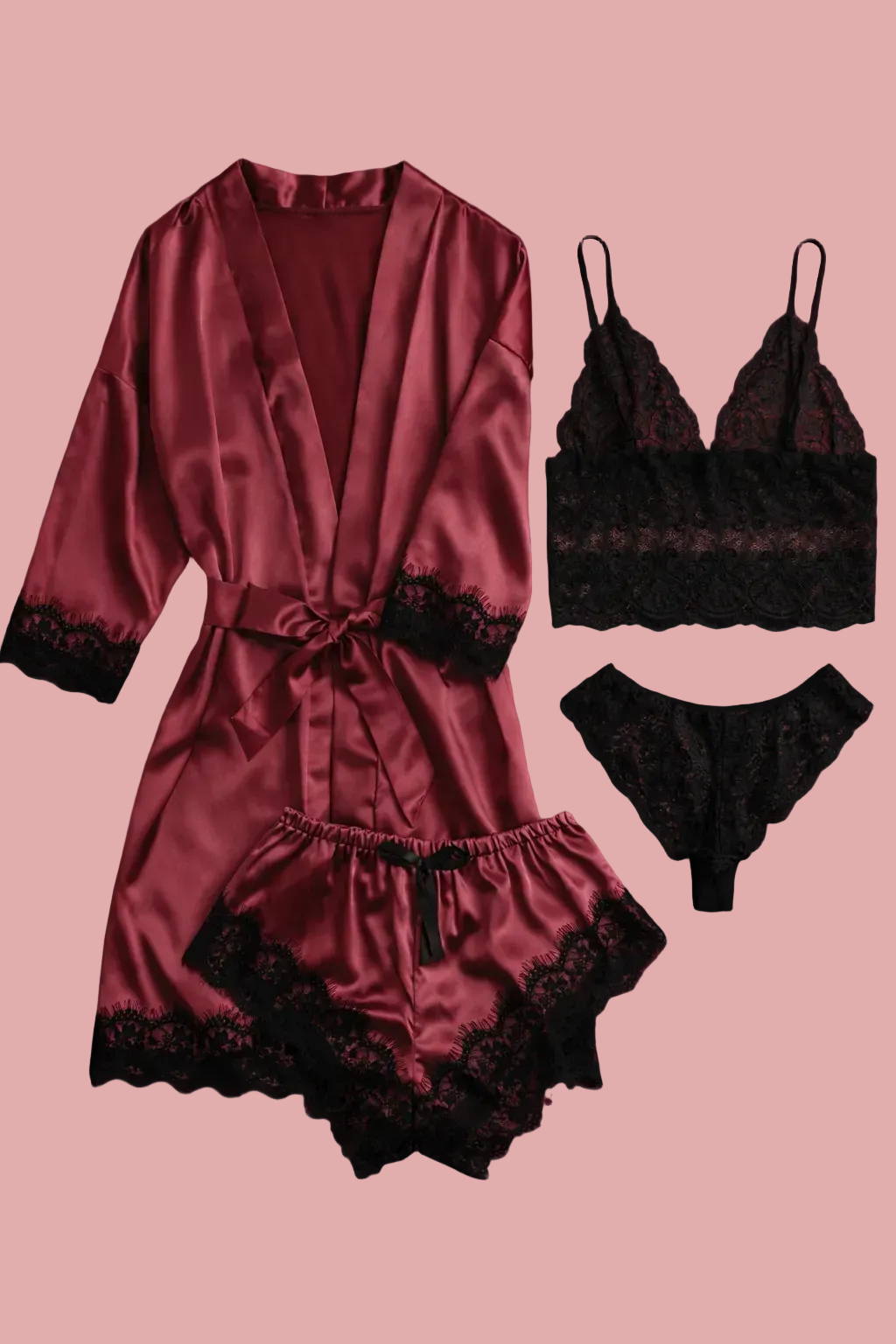 Ensemble de pyjama 4 pièces en satin