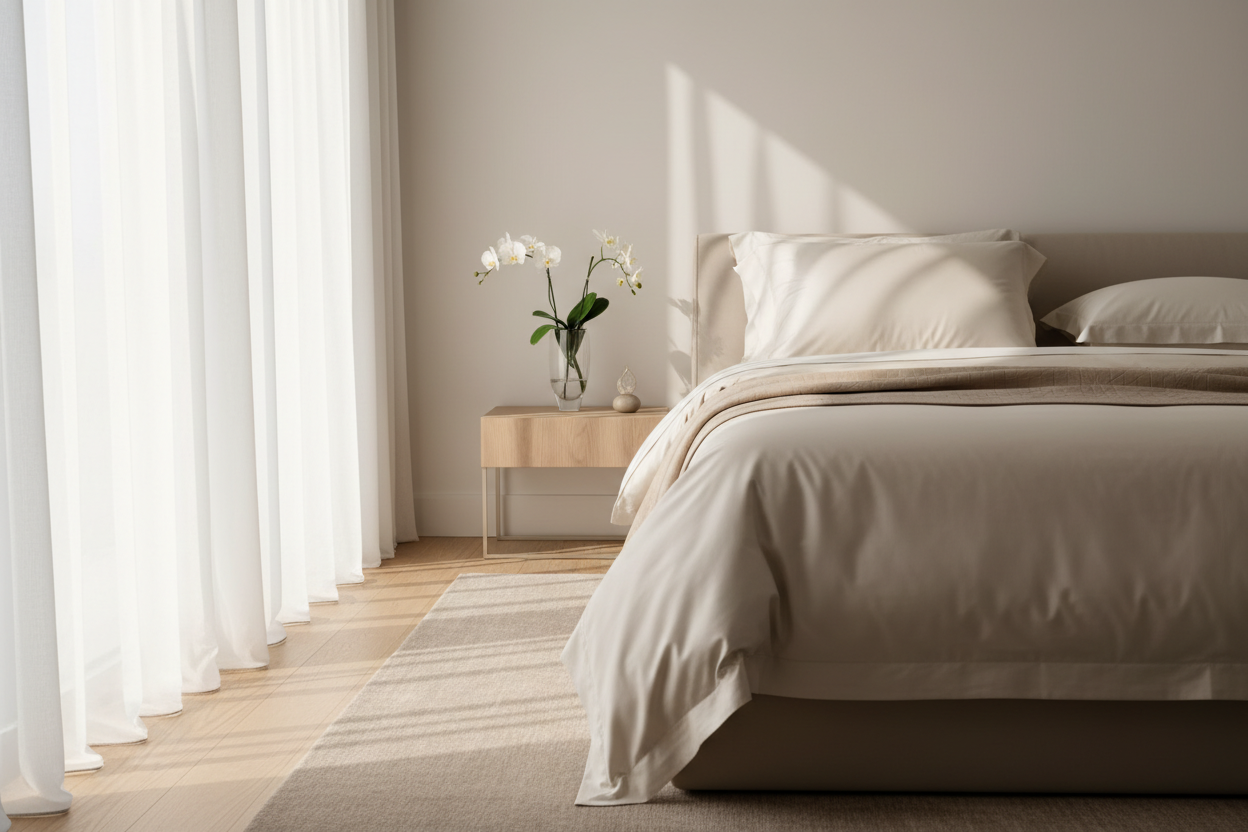Image recommandée :
Un lit élégant
Lumière naturelle douce
Taie d’oreiller en soie bien visible
Tons neutres / chauds
Un mood apaisant & luxueux
Exemples d’ambiances :
Chambre minimaliste moderne
Draps crème, beige, blanc
Touches de bois & lumière douce
Fleurs en vase → ambiance zen & premium
💡 L’image doit dire :
“Ce produit améliore votre quotidien.”
